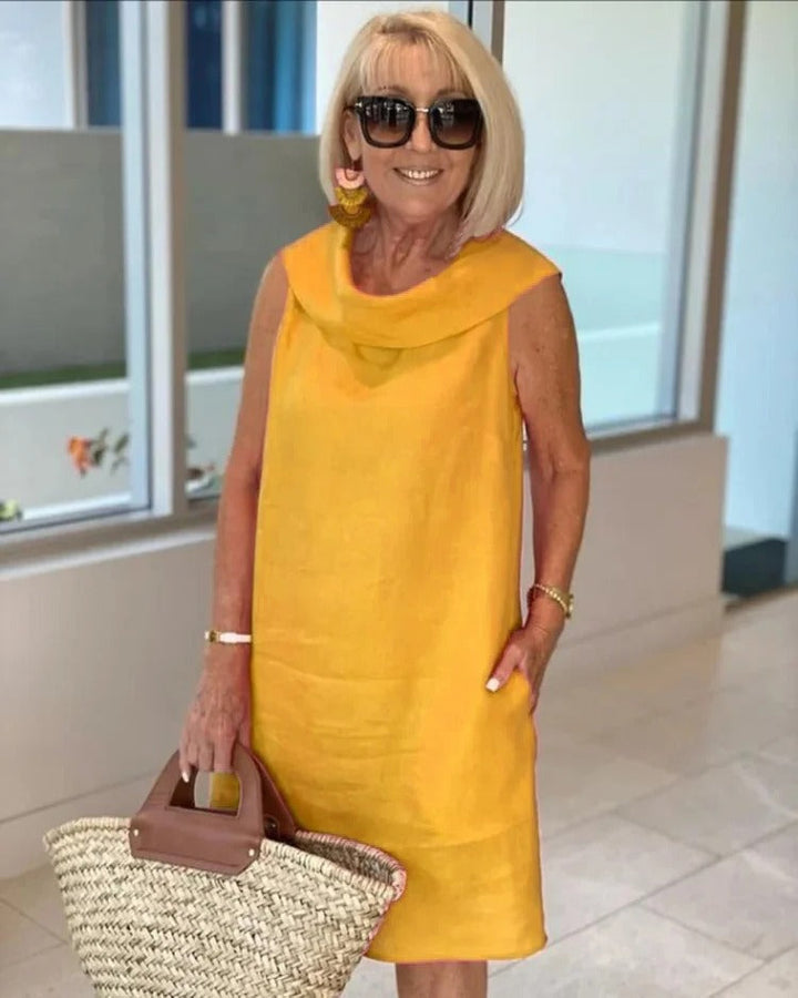 Mariella | Sukienka z marszczonego materiału premium z otwartym kołnierzem na plecach, sukienka imprezowa