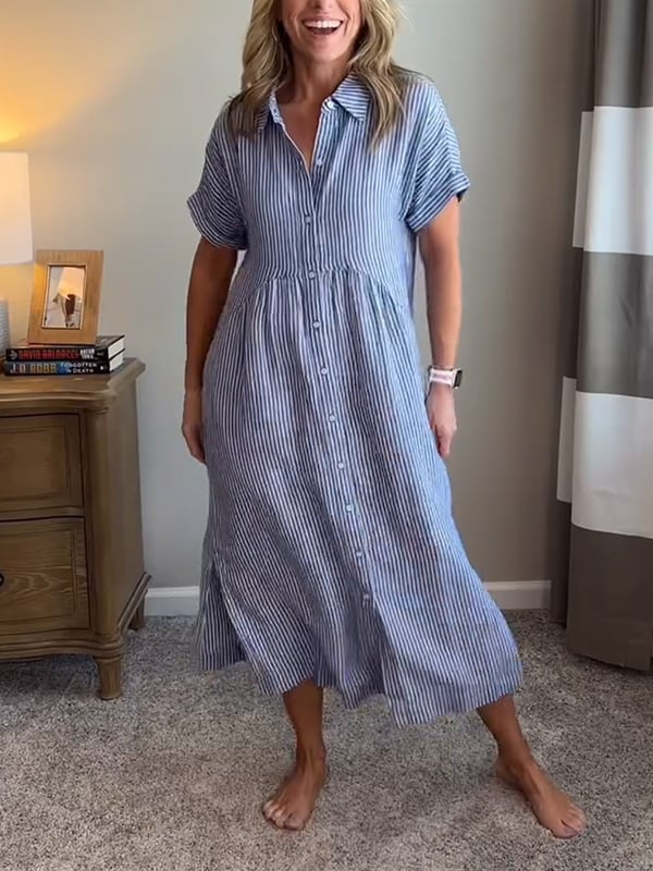 Malina | Sukienka maxi w paski z klapami i guzikami