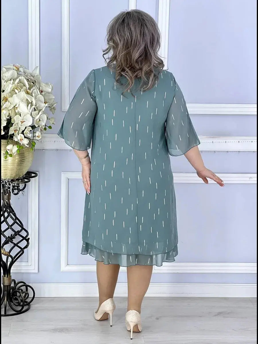 Wioletta | Elegancka szyfonowa sukienka midi z zakładkami